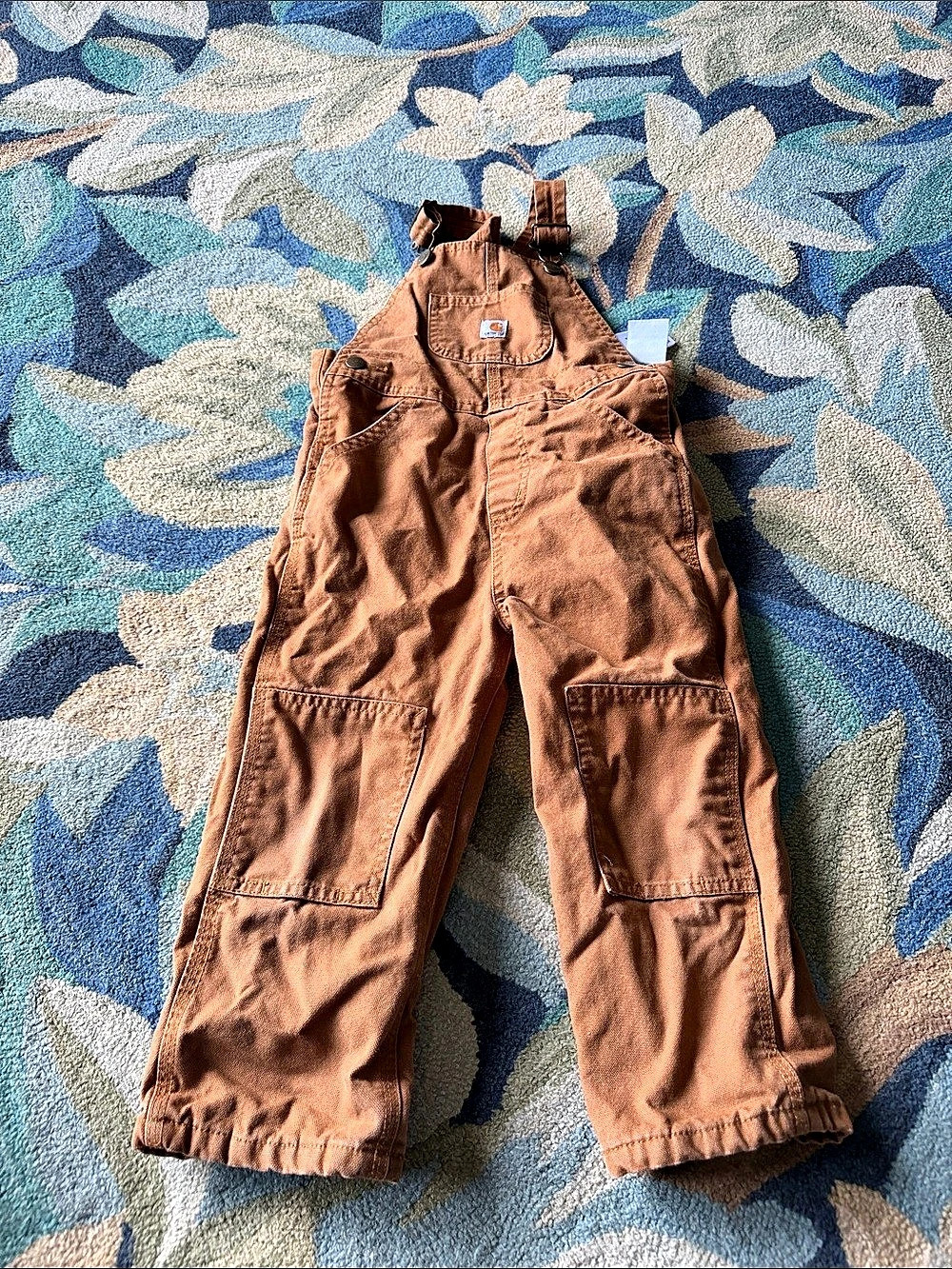 Carhartt 3T Toddler Flannel-Lined Canvas Bib Overalls Brown & Blue